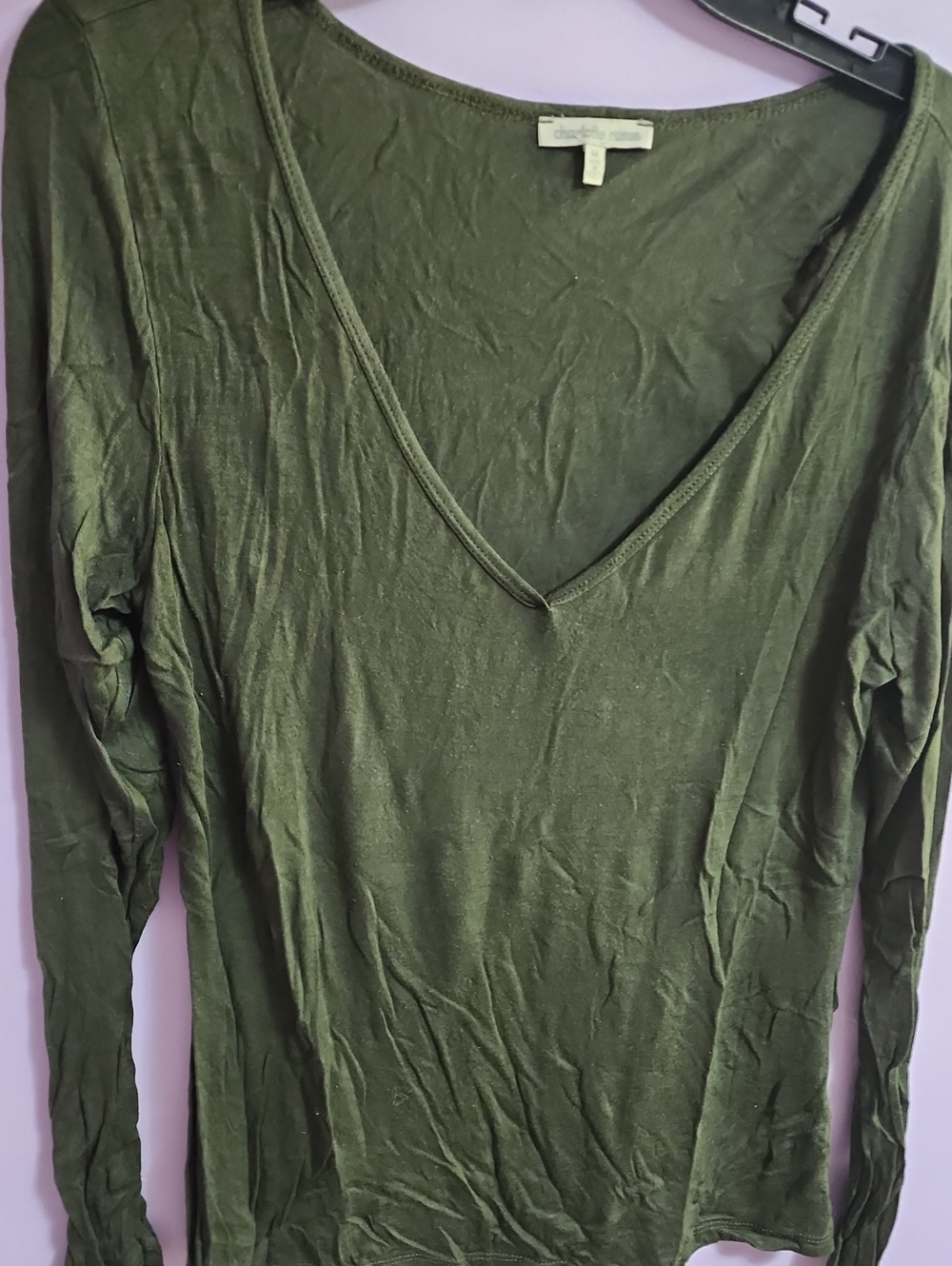 Charlotte Russe Olive Green V-Neck Long Sleeve Top